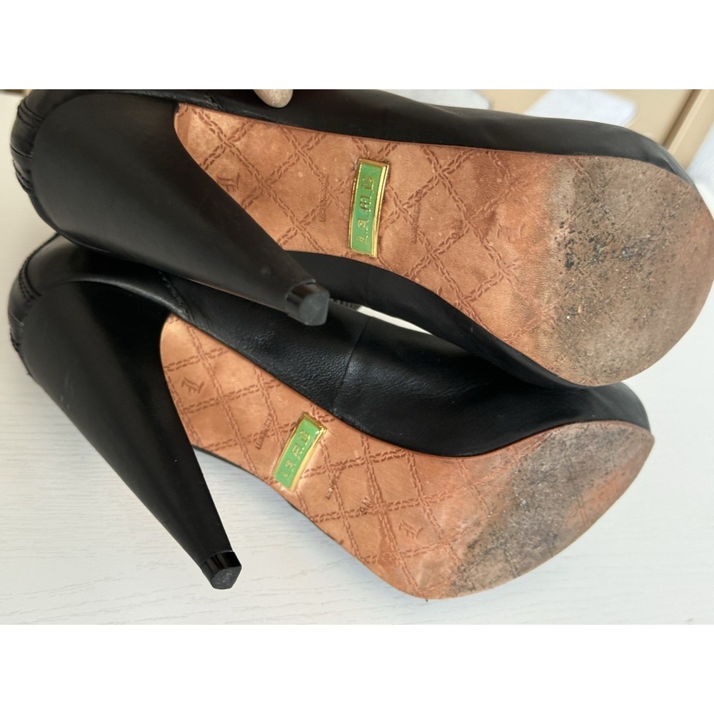 L.A.M.B. LAMB Black Leather Strap Stilettos Peep Toe Heels Y2K Designer Size 9 M - Picture 13 of 13
